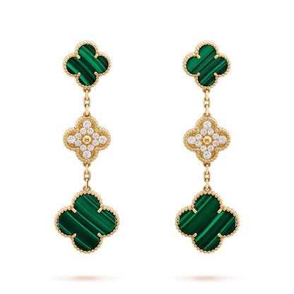 [Love Aura]CLOVER EARRINGS GOLD MALACHITE DIAMOND 3 MOTIF