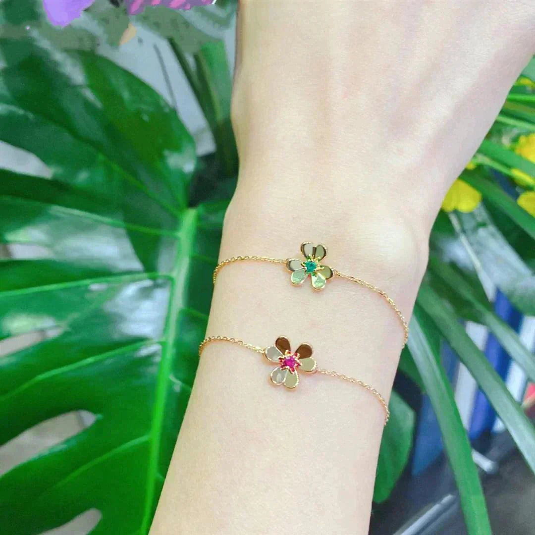 [Love Aura]FRIVOLE GOLD FLOWER PINK MALACHITE BRACELET