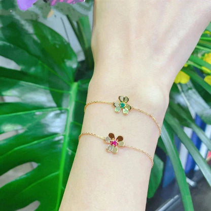 [Love Aura]FRIVOLE GOLD FLOWER PINK MALACHITE BRACELET