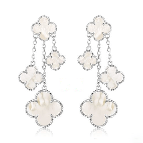 [Love Aura]CLOVER EARRINGS WHITE MOP 4 MOTIFS SILVER