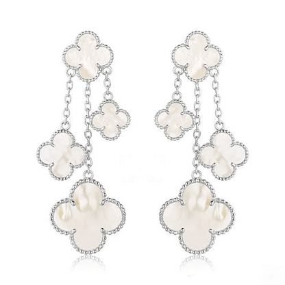 [Love Aura]CLOVER EARRINGS WHITE MOP 4 MOTIFS SILVER