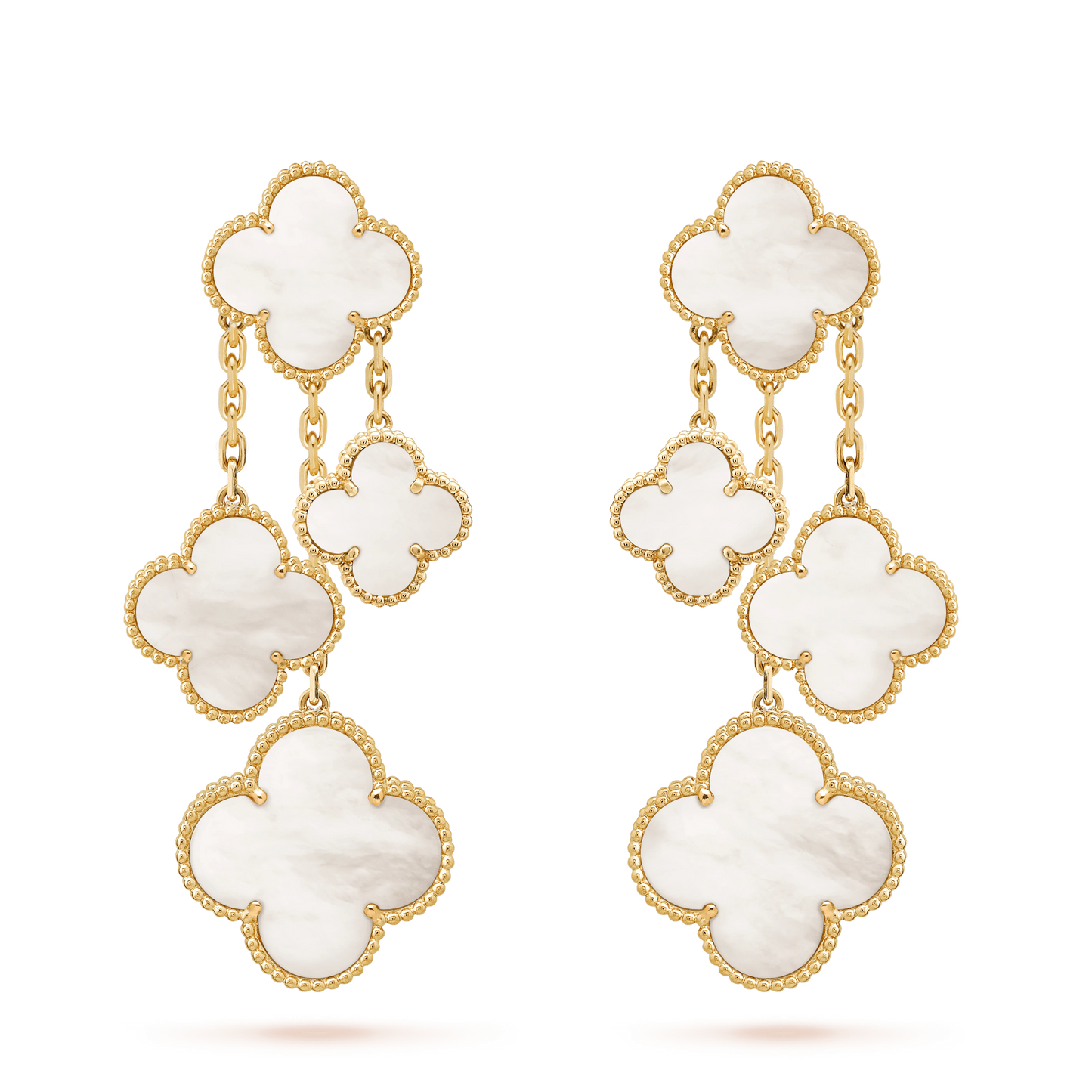 [Love Aura]CLOVER EARRINGS WHITE MOP 4 MOTIFS GOLD