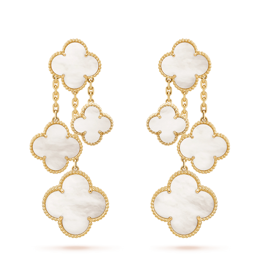 [Love Aura]CLOVER EARRINGS WHITE MOP 4 MOTIFS GOLD