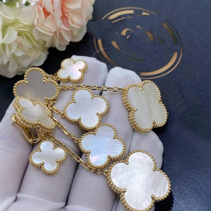 [Love Aura]CLOVER EARRINGS WHITE MOP 4 MOTIFS GOLD