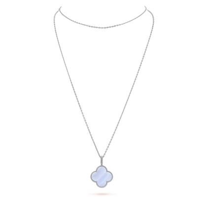 [Love Aura]CLOVER SILVER CHALCEDONY BIG CLOVER NECKLACE