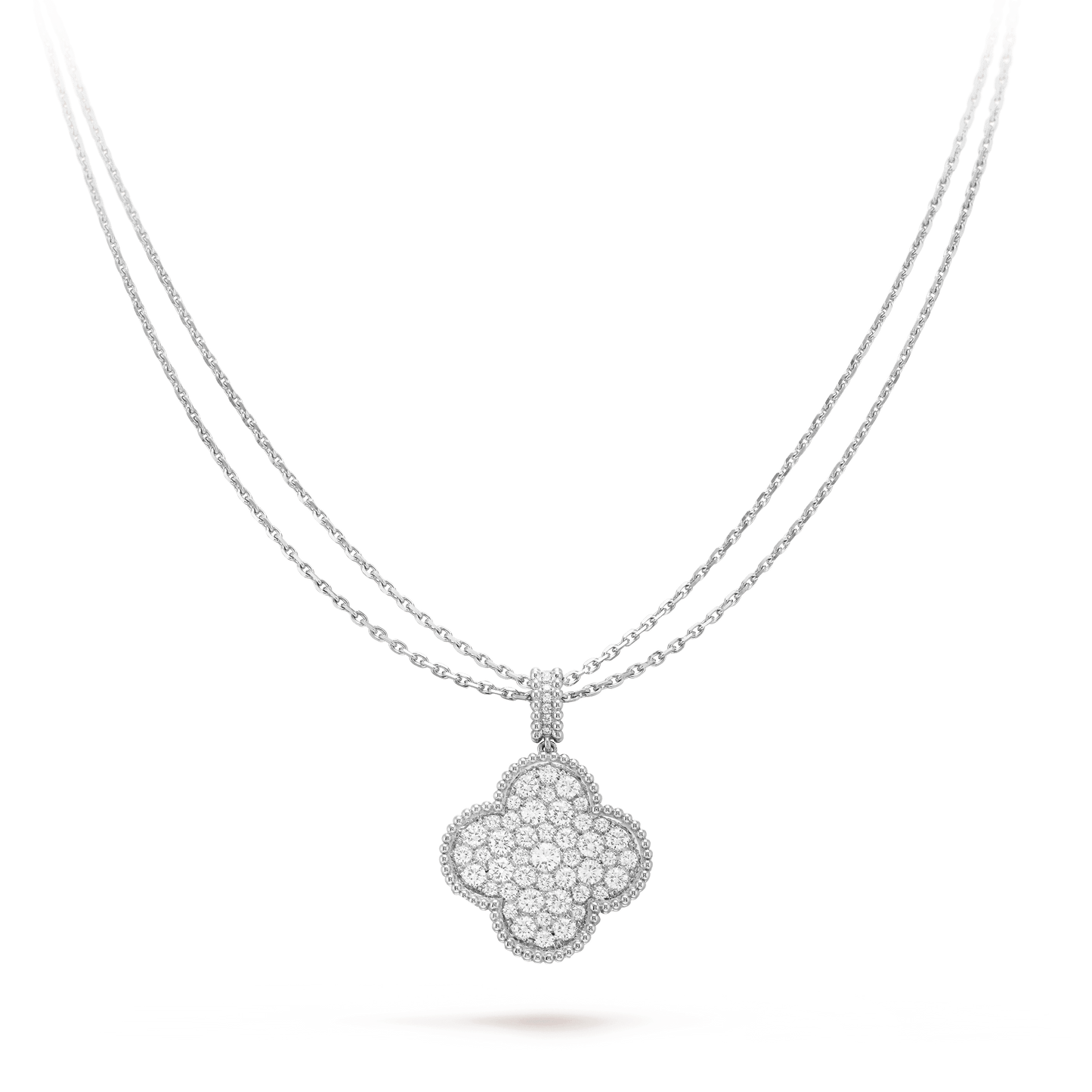 [Love Aura]CLOVER 25MM SILVER FULL DIAMOND BIG CLOVER NECKLACE
