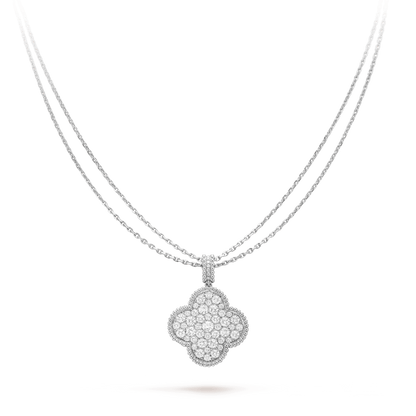 [Love Aura]CLOVER 25MM SILVER FULL DIAMOND BIG CLOVER NECKLACE