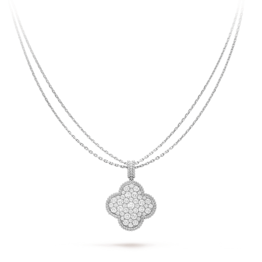 [Love Aura]CLOVER 25MM SILVER FULL DIAMOND BIG CLOVER NECKLACE
