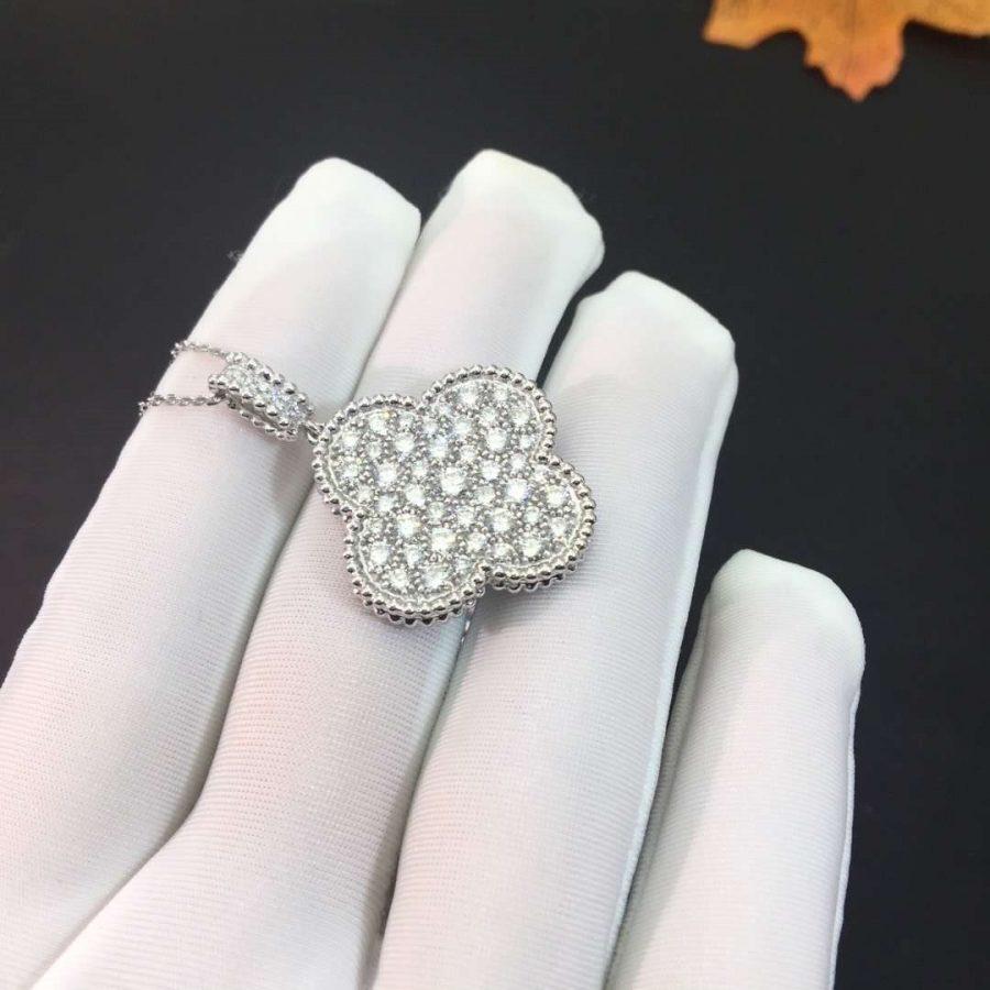 [Love Aura]CLOVER 25MM SILVER FULL DIAMOND BIG CLOVER NECKLACE