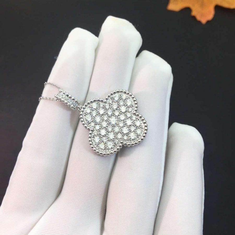 [Love Aura]CLOVER 25MM SILVER FULL DIAMOND BIG CLOVER NECKLACE