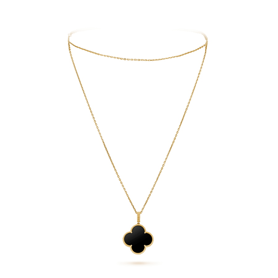 [Love Aura]CLOVER 25MM GOLD ONYX BIG CLOVER NECKLACE