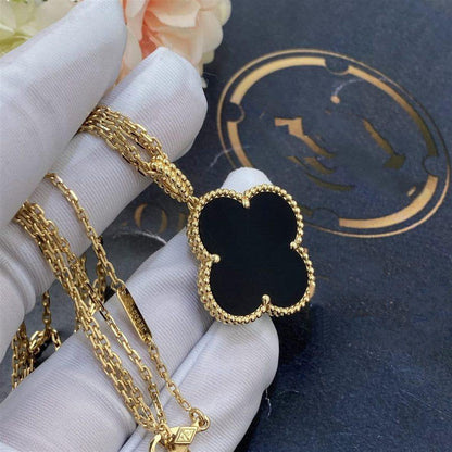 [Love Aura]CLOVER 25MM GOLD ONYX BIG CLOVER NECKLACE