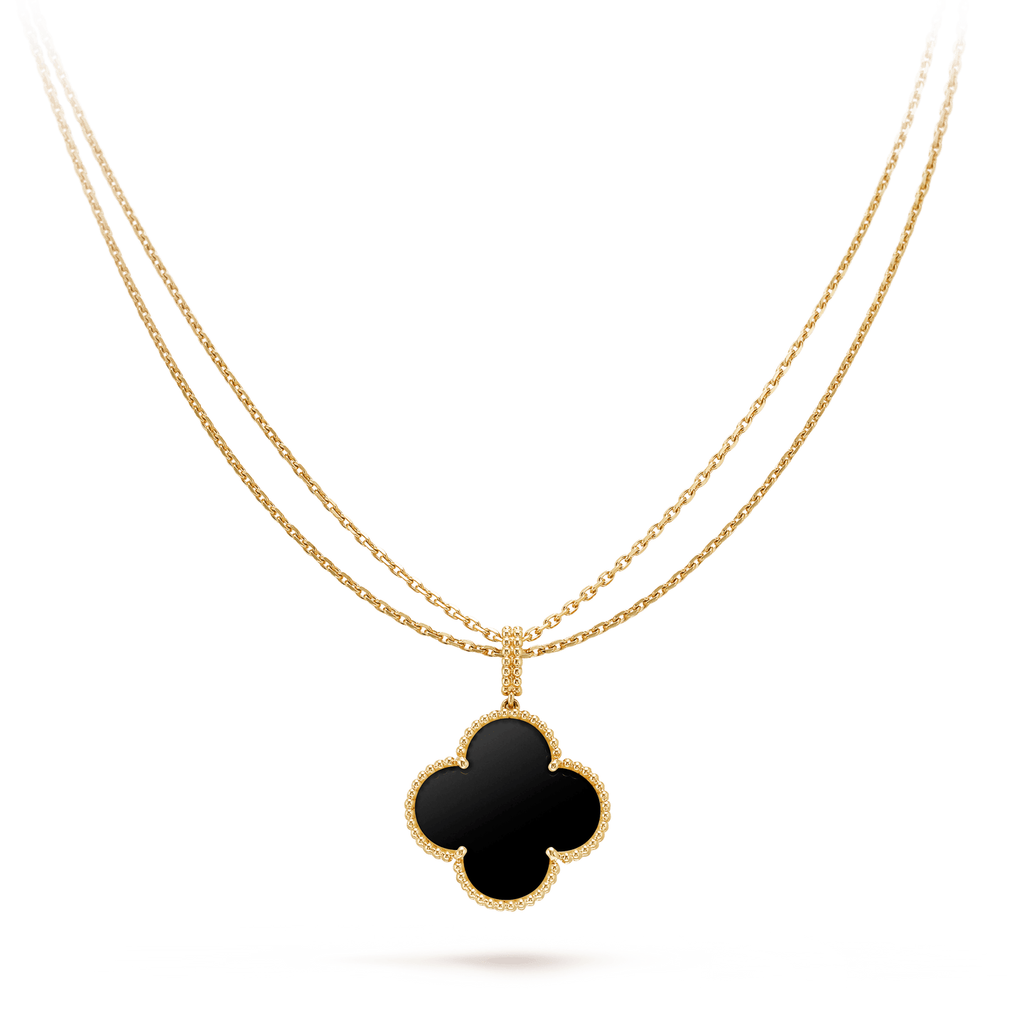 [Love Aura]CLOVER 25MM GOLD ONYX BIG CLOVER NECKLACE