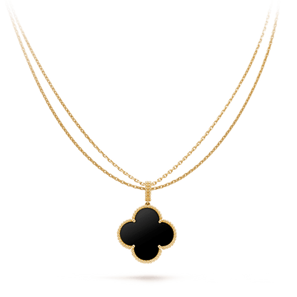 [Love Aura]CLOVER 25MM GOLD ONYX BIG CLOVER NECKLACE