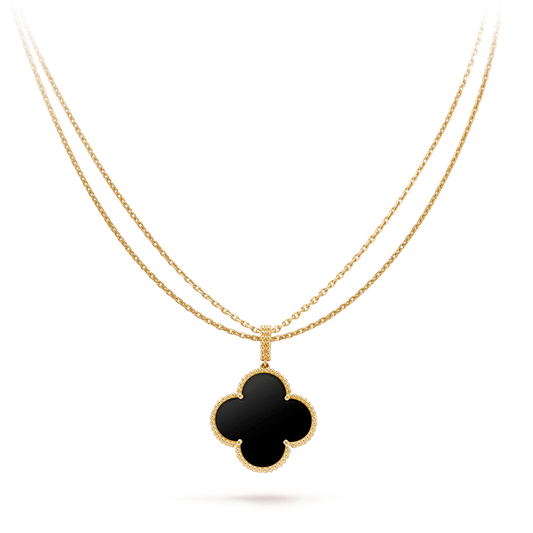 [Love Aura]CLOVER 25MM GOLD ONYX BIG CLOVER NECKLACE