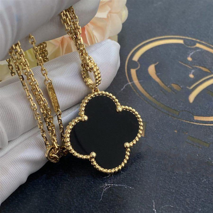 [Love Aura]CLOVER 25MM GOLD ONYX BIG CLOVER NECKLACE