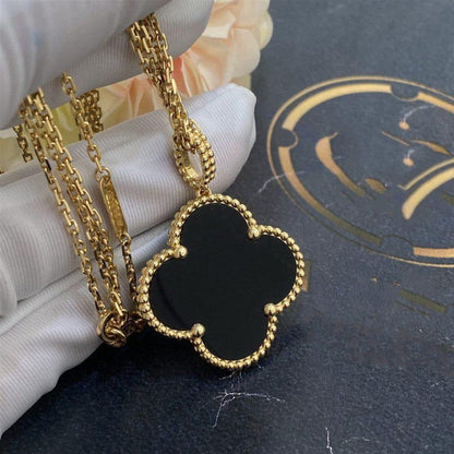 [Love Aura]CLOVER 25MM GOLD ONYX BIG CLOVER NECKLACE