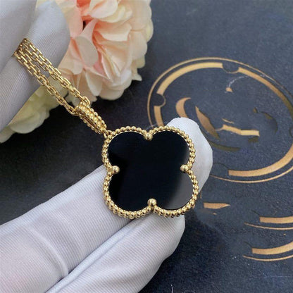 [Love Aura]CLOVER 25MM GOLD ONYX BIG CLOVER NECKLACE