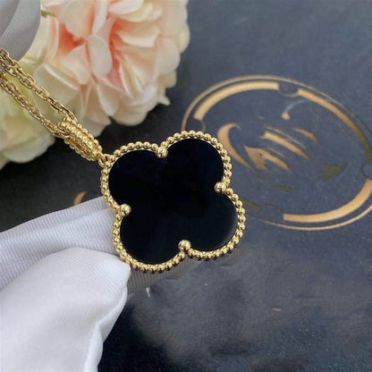 [Love Aura]CLOVER 25MM GOLD ONYX BIG CLOVER NECKLACE