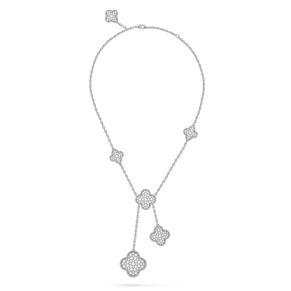 [Love Aura]CLOVER 5 MOTIFS SILVER DIAMONDS NECKLACE