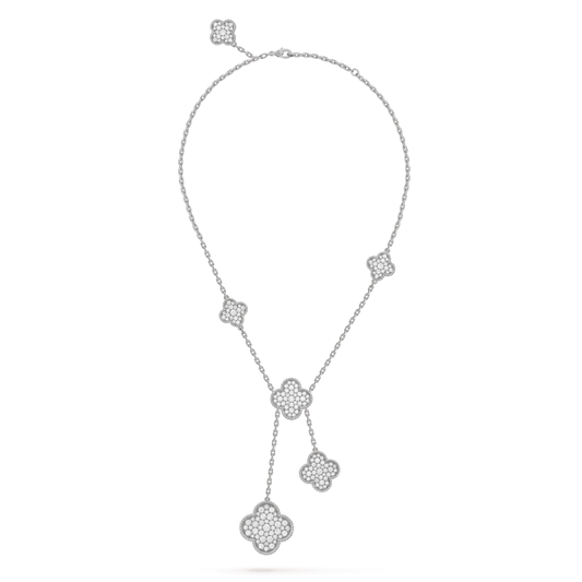[Love Aura]CLOVER 5 MOTIFS SILVER DIAMONDS NECKLACE