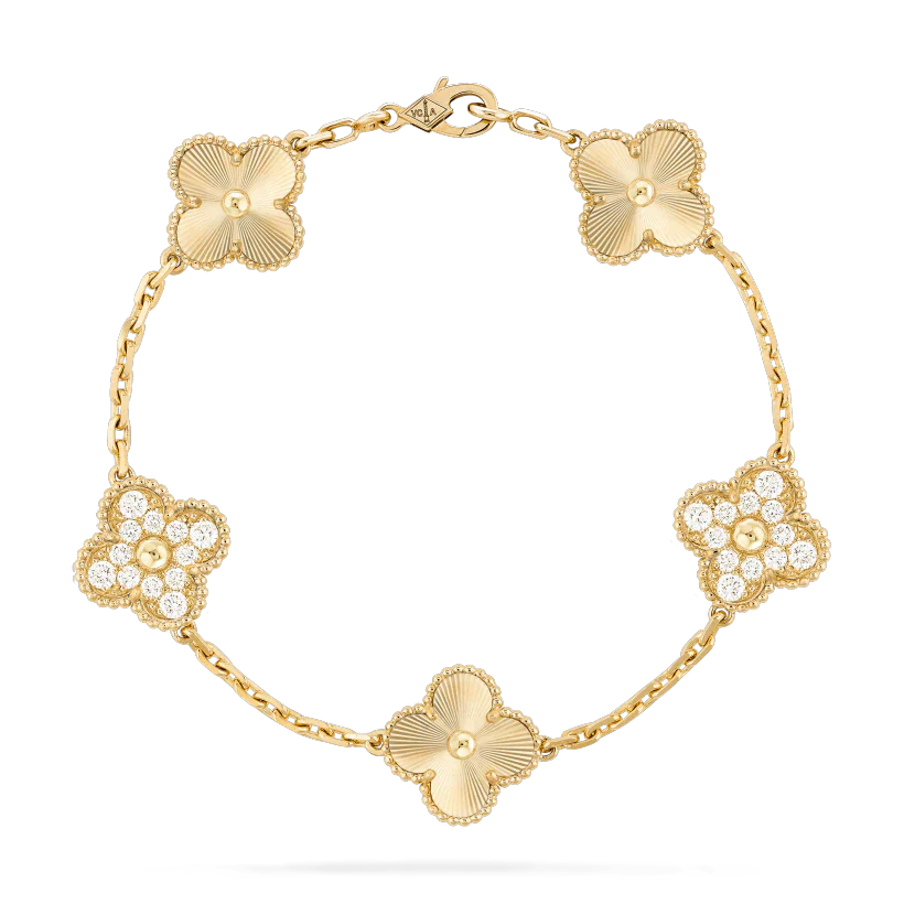 [Love Aura]CLOVER BRACELET 5 MOTIFS GOLD DIAMOND