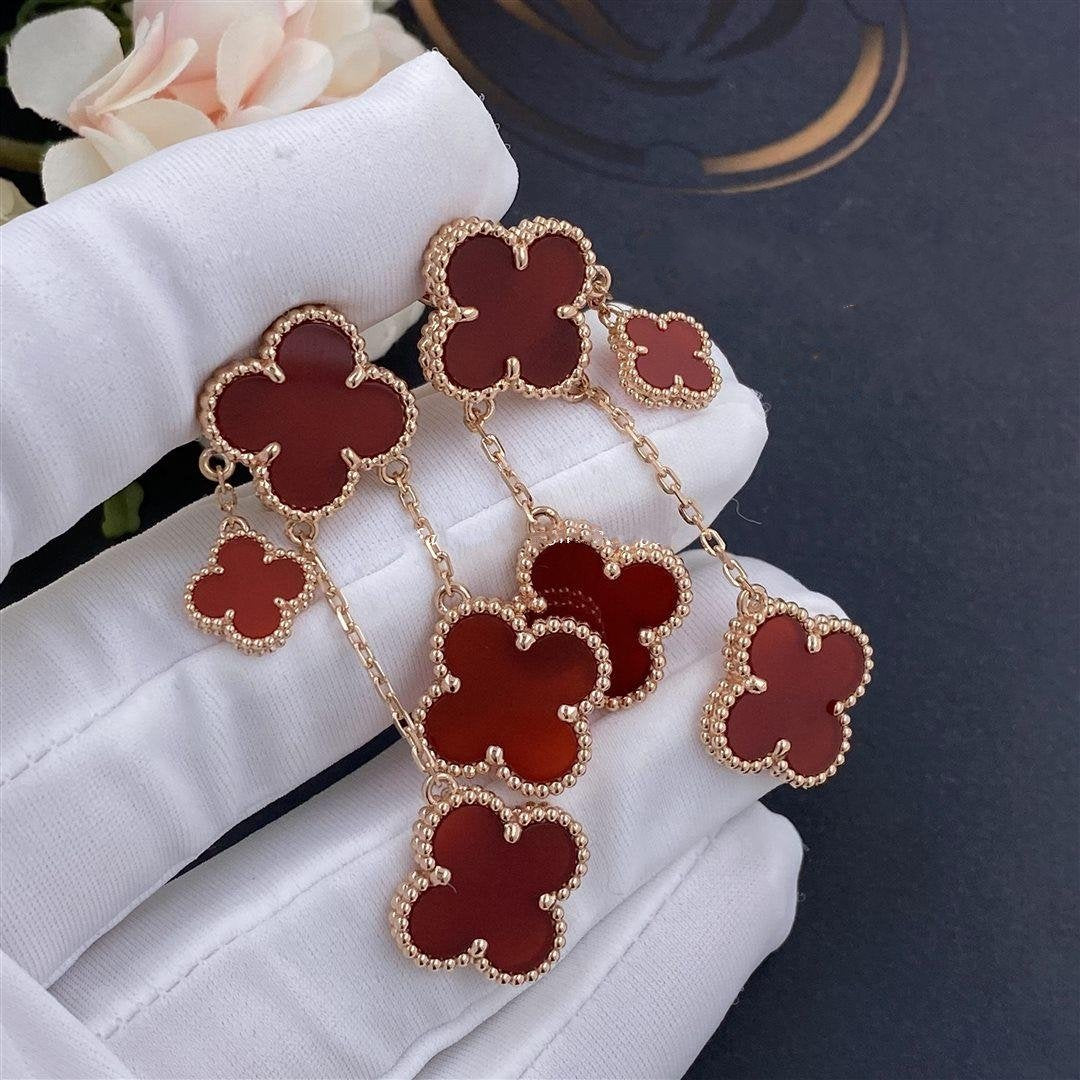 [Love Aura]CLOVER EARRINGS CARNELIAN 4 MOTIFS PINK GOLD