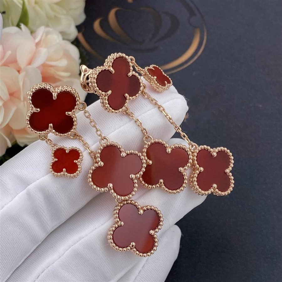 [Love Aura]CLOVER EARRINGS CARNELIAN 4 MOTIFS PINK GOLD
