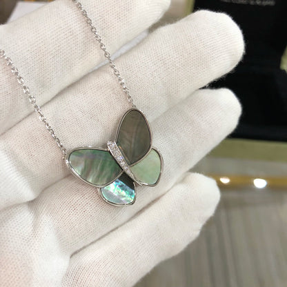 [Love Aura]LARGE BUTTERFLY SILVER PENDANT DIAMOND NECKLACE