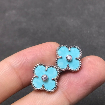 [Love Aura]CLOVER 1 DIAMOND BLUE SKY SILVER EARRINGS