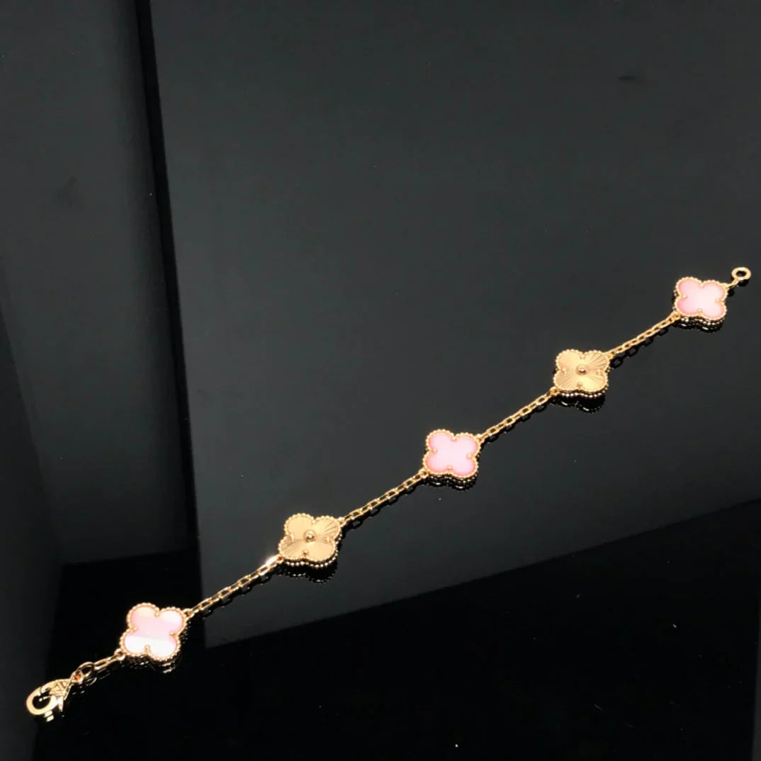 [Love Aura] CLOVER 5 MOTIFS  PINK MOP BRACELET COLLECTION