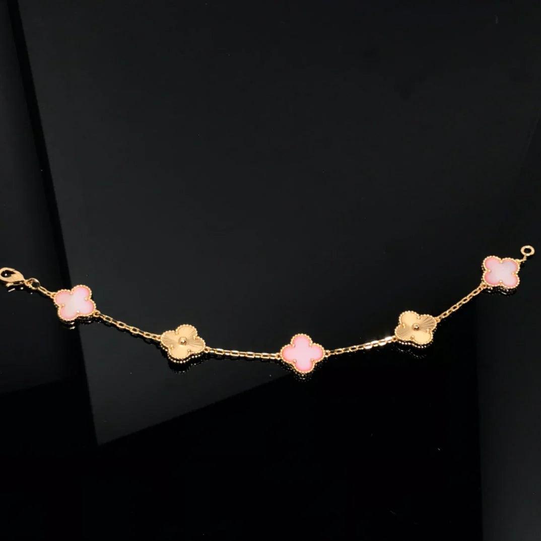 [Love Aura] CLOVER 5 MOTIFS  PINK MOP BRACELET COLLECTION
