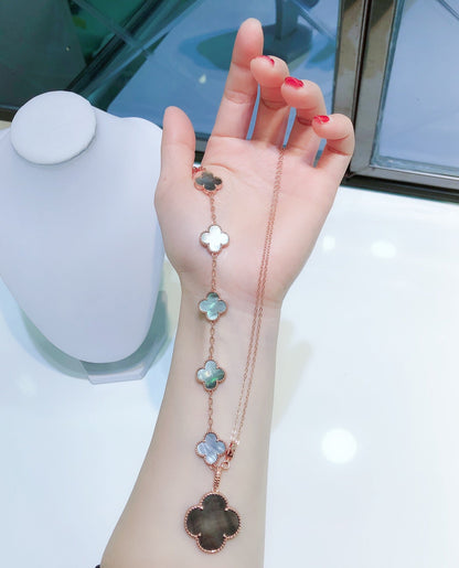 [Love Aura]COMBINED BRACELET 5 MOTIFS AND NECKLACE DARK MOP ROSE GOLD