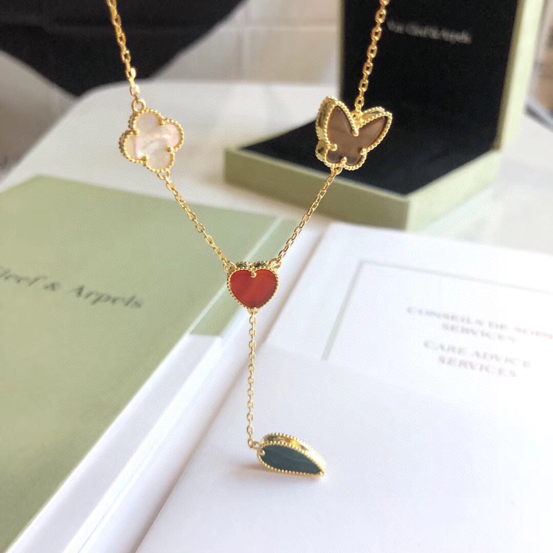 [Love Aura]LUCKY SPRING 4 MOTIFS ROSE GOLD NECKLACE