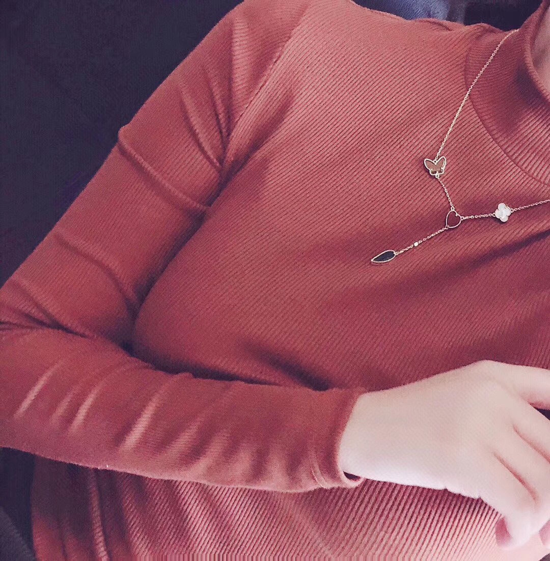 [Love Aura]LUCKY SPRING 4 MOTIFS ROSE GOLD NECKLACE