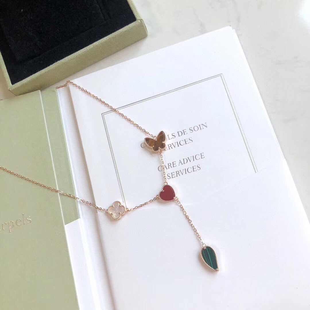 [Love Aura]LUCKY SPRING 4 MOTIFS ROSE GOLD NECKLACE