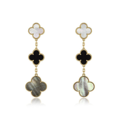 [Love Aura]CLOVER EARRINGS GOLD ONYX MOP 3 MOTIF