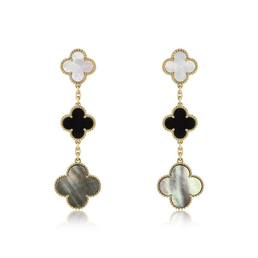 [Love Aura]CLOVER EARRINGS GOLD ONYX MOP 3 MOTIF
