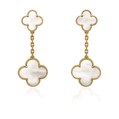 [Love Aura]CLOVER 2 MOTIF WHITE MOP EARRINGS