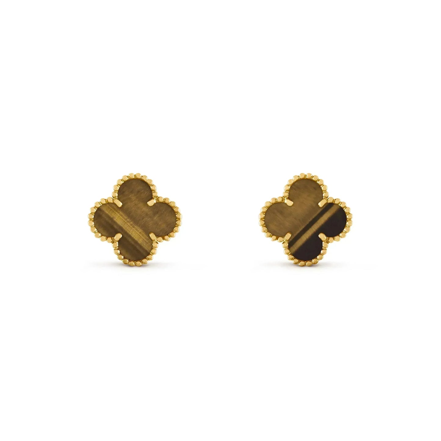 [Love Aura]CLOVER MEDIUM 1 MOTIFS TIGER EYE EARRINGS