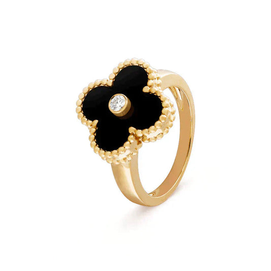 [Love Aura]CLOVER ONYX RING GOLD DIAMOND