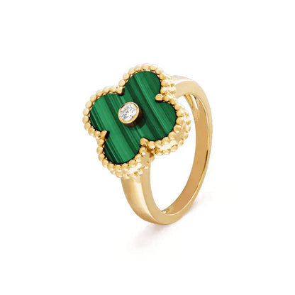 [Love Aura]CLOVER MALACHITE RING GOLD DIAMOND