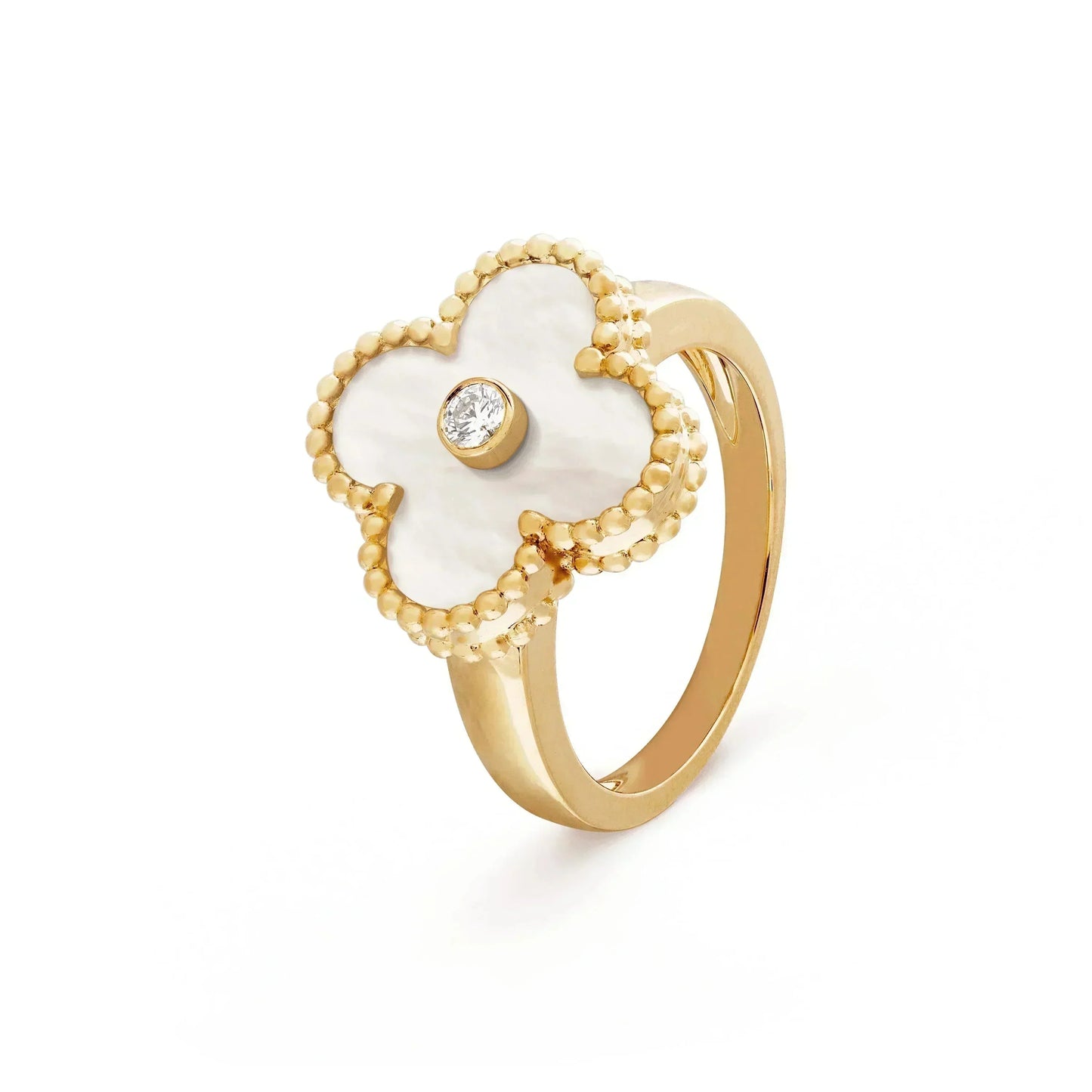 [Love Aura]CLOVER PINK MOP RING GOLD DIAMOND