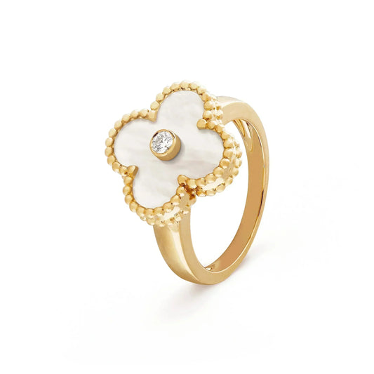 [Love Aura]CLOVER PINK MOP RING GOLD DIAMOND